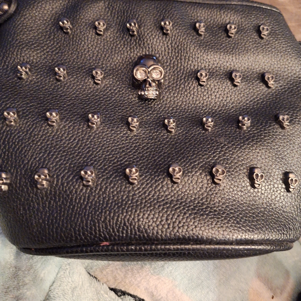 Studded Black Hobo Bag with Skull Accents